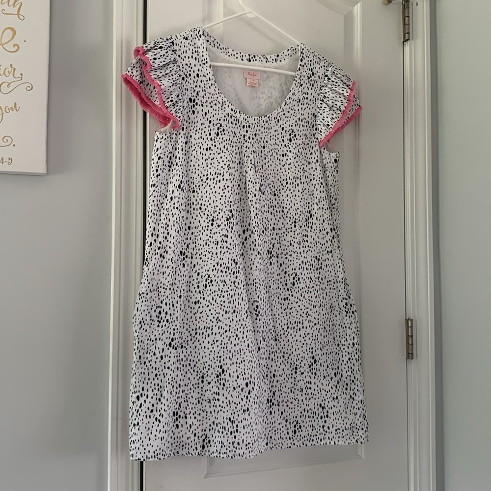 Persifor flutter sleeve mini dress- Sz Small‎ black white pink pockets summer
